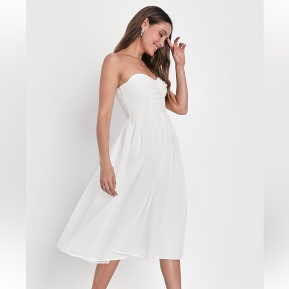 Lulus Sweetie White Strapless Bustier Midi Dress - Size Small- New - Picture 3 of 7
